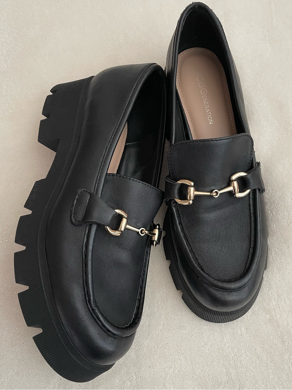 BCBGeneration Genuine Leather Chunky Sole Platform Buckle Loafers